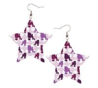 Orecchini a forma di stella in pelle bianca alla moda per donna - gioielli pendenti con stampa barboncino viola a pois, leggeri e alla moda, Misura unica, Pelle