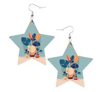 Orecchini a forma di stella in pelle blu arancione con stampa a tartaruga in bambù, accessori leggeri ed eleganti per feste, balli e vita quotidiana.