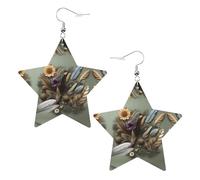 Orecchini a forma di stella in pelle con stampa a forma di piuma, accessori leggeri ed eleganti per feste, balli e vita quotidiana.