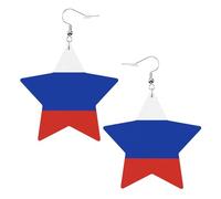 Orecchini a forma di stella in pelle con stampa bandiera russa, accessori leggeri ed eleganti per feste, balli e vita quotidiana.