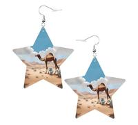 Orecchini a forma di stella in pelle con stampa cammello che cammina, accessori leggeri ed eleganti per feste, balli e vita quotidiana.