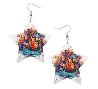 Orecchini a forma di stella in pelle con stampa di chitarra colorata e accessori leggeri ed eleganti per feste, balli e vita quotidiana.