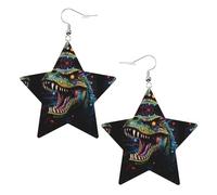 Orecchini a forma di stella in pelle con stampa di dinosauri dai colori vivaci, accessori leggeri ed eleganti per feste, balli e vita quotidiana.