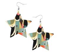 Orecchini a forma di stella in pelle con stampa di gatti di arte moderna della metà del secolo, accessori leggeri ed eleganti per feste, balli e vita quotidiana.