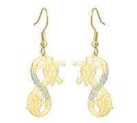 Orecchini a forma di tartaruga marina per donna con pietra di luna blu e onda infinita. Gioielli con simpatici animali. Regali estivi per le vacanze al mare per gli amanti dell'oceano (oro)