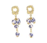 Orecchini a forma di tazza da tè, in stile vintage, gotico, con tazza da tè, in porcellana blu e bianca, in ceramica, stile palazzo, idea regalo creativa, gioielli etnici unici da donna, Misura unica