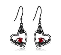 Orecchini a forma di teschio in argento Sterling con scheletro a forma di cuore, orecchini gotici, idea regalo per donne e ragazze, Argento sterling, Nessuna pietra preziosa