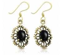 Orecchini A Gancio A Forma Di Fiore Ovale In Bronzo Con Onice Nero