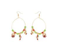 Orecchini a gancio a goccia, a tema natalizio, con sfera di perline, motivo omino di pan di zenzero, canna, albero, ipoallergenici, regalo di Natale per donne, lunghezza 9,5 cm, Grande, Metallo