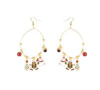 Orecchini a gancio a goccia, a tema natalizio, con sfera di perline, motivo omino di pan di zenzero, canna, albero, ipoallergenici, regalo di Natale per donne, lunghezza 9,5 cm, Grande, Metallo