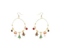 Orecchini a gancio a goccia, a tema natalizio, con sfera di perline, motivo omino di pan di zenzero, canna, albero, ipoallergenici, regalo di Natale per donne, lunghezza 9,5 cm, Grande, Metallo