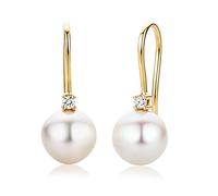 Orecchini a gancio con perla Miore e diamanti in oro giallo 18 kt 750/1000 con perla bianca d'acqua dolce 9 mm con diamanti taglio brillante 0,06 ct