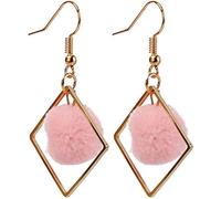 Orecchini a Gancio da Donna Orecchini a rombo con Ciondolo a Forma di Peluche Geometrici a Forma di rombo Orecchini a rombo con Pompon, Rosa Convenient Handled