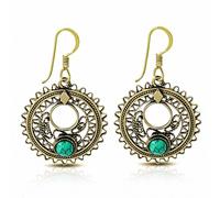 Orecchini A Gancio Fantasia a Forma Di Disco IN Bronzo Con Turquoi