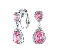 Orecchini A Goccia A Goccia Con Aureola In CZ Rosa Prom Lampadario Clip On Orecchini Con Tormalina Rosa Simulazione Zirconia Cubica Argento Placcato