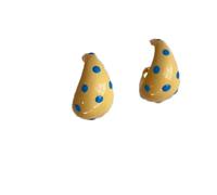 Orecchini a goccia a pois retrò da donna, design luccicante giallo e blu, orecchino a cerchio Huggie Chunky, design affascinante e vivace