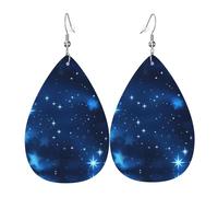 Orecchini a goccia blu brillanti con stampa a forma di stelle per donne in pelle orecchini pendenti gioielli per festa di compleanno San Valentino