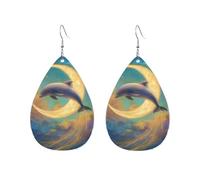 Orecchini A Goccia Charming Dolphin Leaping Over The Moon Squisito Orecchini Da Donna In Finta Pelle Lussuoso Ciondolo Con Pendente A Goccia Per Accessori Matrimoni Balli