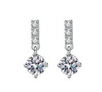 Orecchini a goccia color argento rotondi e baguette con zirconia cubica, orecchini pendenti con zz scintillanti da 3,02x1,235 cm, orecchini a bottone eleganti per occasioni formali