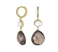 Orecchini a goccia con chiusura a cerchio per donna, eleganti, con pietre preziose traslucide, madreperla, briolette, quarzo fumé naturale a forma di pera, sfaccettato, placcati in oro 14K, color