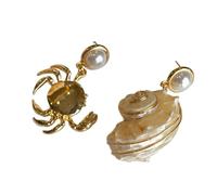 Orecchini a goccia con conchiglia asimmetrica e ciondoli gioielli per le vacanze in lega per gli amanti della spiaggia e l'abbigliamento quotidiano, orecchini a conchiglia e granchio