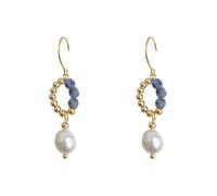 Orecchini a goccia con perline, orecchini in lega con pietra blu e perla d'acqua dolce, orecchini pendente in oro da donna, gioielli casual Boho