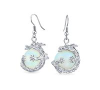 Orecchini A Goccia Con Sfera Rotonda Traslucida Di Opalite Arcobaleno Con Drago Asiatico Per Donne Adolescenti, Placcati Argento E Con Ganci A Forma Di Pesce