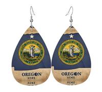 Orecchini a goccia con stampa astratta della bandiera dello stato dell'Oregon Map03 per le donne in pelle orecchini pendenti gioielli per festa di compleanno San Valentino