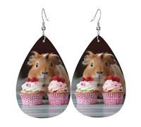 Orecchini a goccia con stampa di porcellini d'India e Cupcakes per le donne in pelle orecchini pendenti gioielli per festa di compleanno San Valentino