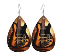 Orecchini a goccia da donna stampati a forma di chitarra strumentale | Orecchini di datazione temperamento | Regalo di compleanno per la migliore amica, Misura unica, Pelle sintetica