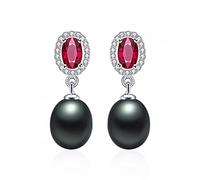 Orecchini a goccia di perla d'acqua dolce naturale ad alto cristallo rosso per donne 925 gioielli con