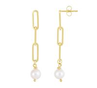 Orecchini A Goccia Di Perla Lucida Con Anello A Clip In Oro Giallo 14K