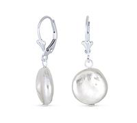 Orecchini A Goccia Di Perle D'Acqua Dolce D'Acqua Dolce A Forma Di Moneta Tonda Irregolare Barocca Da Sposa Biwa Bianca Per Donna .925 Sterling Silver A Leva