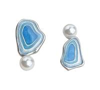 Orecchini a goccia di smalto asimmetrico, unghio a perla gradiente blu e bianco, piccoli gioielli artistici per donne di stile leggero, abbigliamento letterario, pendolari quotidiani e incontri