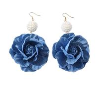 Orecchini a goccia floreali Denims alla moda orecchini esagerati fatti a mano blu floreale gocce per le orecchie decorazione per gli amanti della moda ornamenti per le orecchie, Misura unica, come