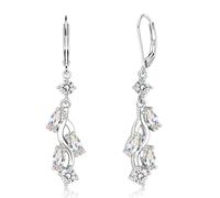 Orecchini a goccia in argento sterling 925, orecchini postali, orecchini pendenti in argento con zirconi cubici da donna, occhielli con fermata, ciondoli a forma di foglia per donna