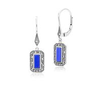 Orecchini a goccia in argento Sterling con lapislazzuli e marcasite in stile Art Deco