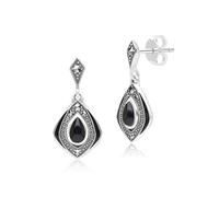 Orecchini a goccia in argento sterling con onice e marcasite, stile Art Deco