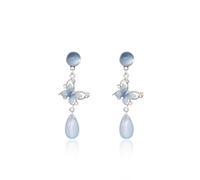 Orecchini a goccia in cristallo blu con accenti floreali e farfalla, orecchini pendenti eleganti per le donne, gioielli alla moda per le feste, matrimonio, abbigliamento quotidiano