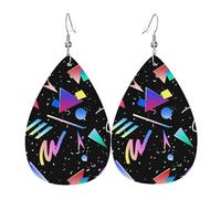 Orecchini A Goccia In Finta Pell Retro 80S Or 90S Memphis Geometric Eleganti Orecchini Pendenti Innovativi Ciondolo A Goccia Per Uso Quotidiano Accessori Feste