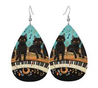 Orecchini a goccia in finta pelle con gatti sdraiati sul pianoforte, alla moda, leggeri, orecchini pendenti in pelle per donne, matrimoni, feste, cerimonie, banchetti, regali