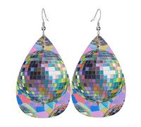 Orecchini a goccia in finta pelle con motivo palla da discoteca, alla moda, leggeri, orecchini pendenti in pelle per donne, matrimoni, feste, cerimonie, banchetti, regali