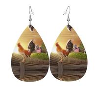 Orecchini a goccia in pelle alla moda a forma di gallo su legno nei terreni agricoli Orecchini leggeri bohémien set di gioielli regalo per donne e ragazze