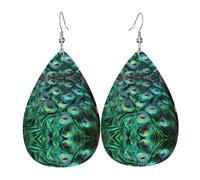 Orecchini a goccia in pelle alla moda con piuma di pavone verde, leggeri, set di orecchini bohémien, regalo per donne e ragazze