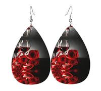Orecchini a goccia in pelle alla moda con rosa rossa e vino romantici per amanti della Boemia, set di gioielli regalo per donne e ragazze