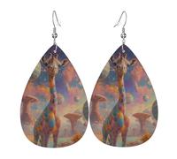 Orecchini A Goccia In Pelle Colorful Giraffe And Planet In Space Leggeri Orecchini Da Donna Squisito Ciondolo A Goccia Per Balli Accessori Feste