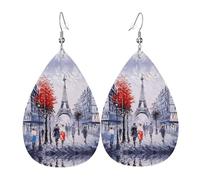 Orecchini a goccia in pelle con albero della città di Parigi, Torre Eiffel, alla moda, leggeri, bohémien, idea regalo per donne e ragazze
