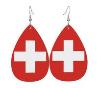 Orecchini a goccia in pelle con bandiera svizzera, accessori da donna, orecchini versatili adatti per pendolari e viaggi.