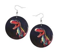 Orecchini a goccia in pelle con dinosauro dalla bocca grande, rotondi su entrambi i lati, in pelle PVC stampata, con ganci placcati in argento 925, taglia unica, argento Sterling, pietra d'oro, taglia