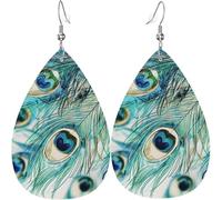 Orecchini a goccia in pelle con fiore, foglia d'acero, zucca e piuma di pavone verde per decorazioni da donna